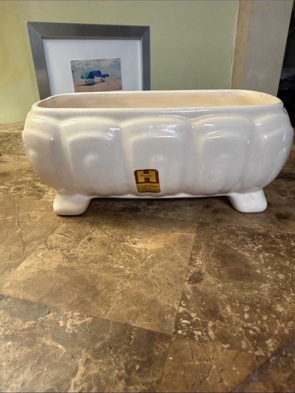 Haeger Pottery Rectangle Footed Planter White Vintage